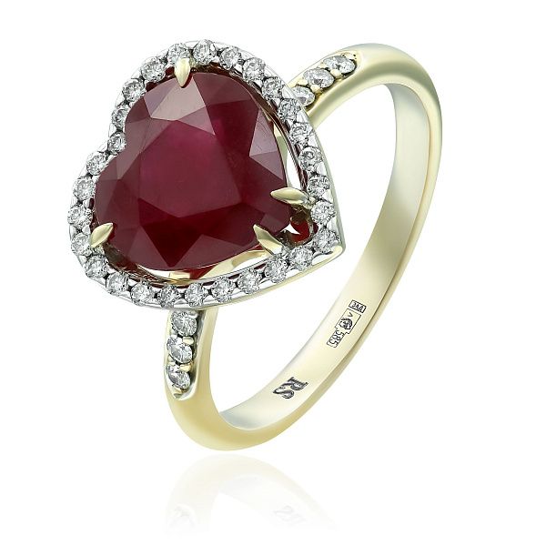 Кольцо из желтого золота с рубинами и бриллиантами