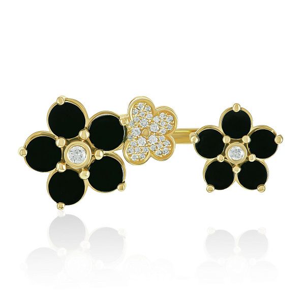 Кольцо из желтого золота с ониксом и бриллиантами