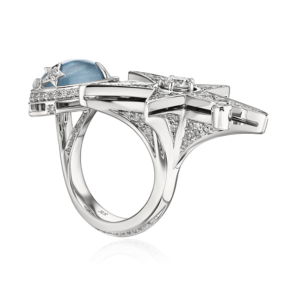 Кольцо из белого золота с аквамарином 5.165 ct и бриллиантами