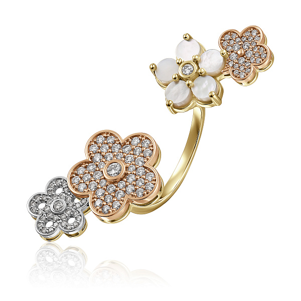 Кольцо из желтого золота с перламутром и бриллиантами