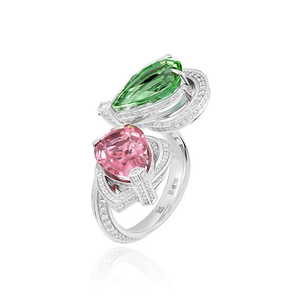 Кольцо из белого золота с бриллиантами и турмалинами 9.86 ct