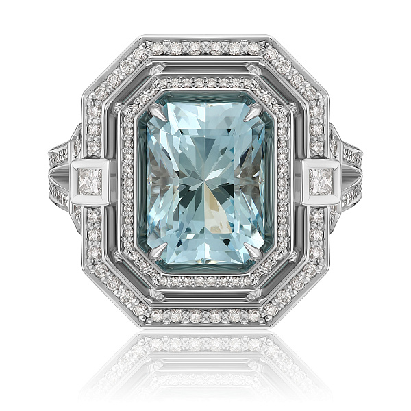 Кольцо из белого золота с бриллиантами и аквамарином 4.82 ct