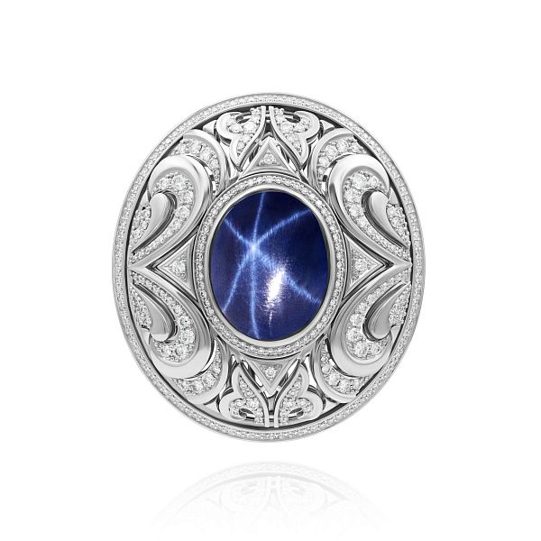 Брошь из белого золота с сапфиром 20.38 ct и бриллиантами