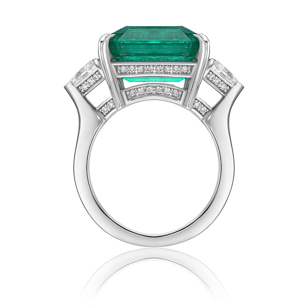 Кольцо из белого золота с бриллиантами и изумрудом 7.7 ct