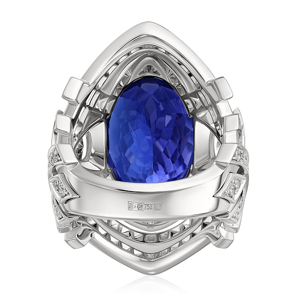 Кольцо из белого золота с бриллиантами и танзанитом 9.78 ct