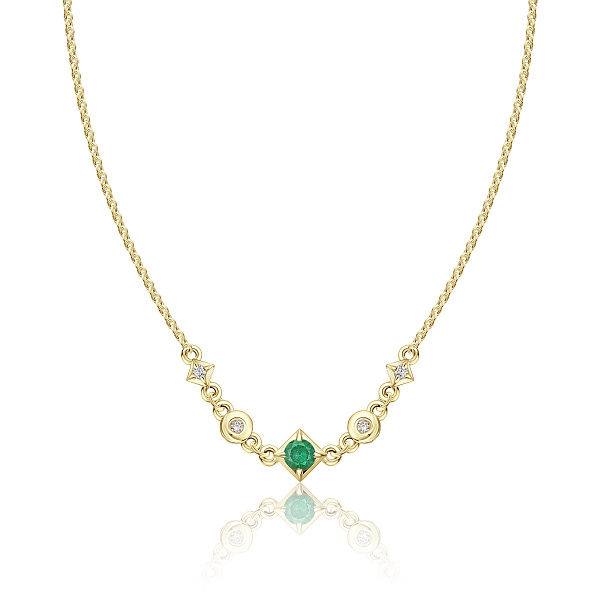 Колье из желтого золота с бриллиантами и изумрудом