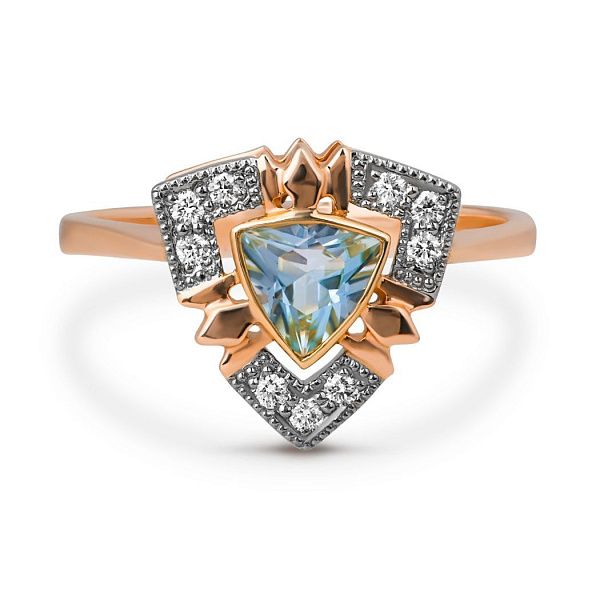 Кольцо из красного золота с бриллиантами и топазом