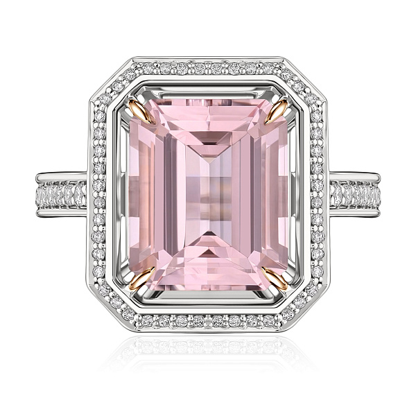 Кольцо из белого золота с бриллиантами и морганитом 4.44 ct