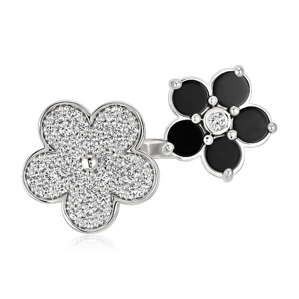 Кольцо из белого золота с ониксом и бриллиантами