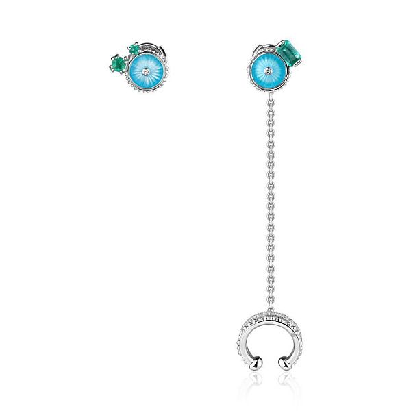 Пусеты из белого золота с изумрудами и бриллиантами