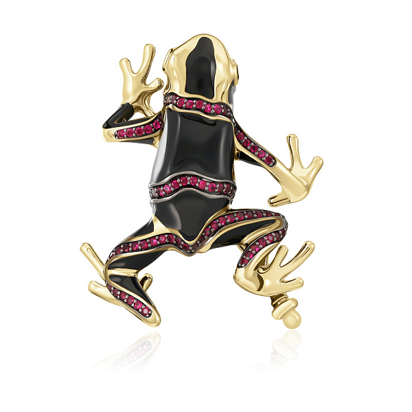 Брошь из желтого золота с рубинами и бриллиантами