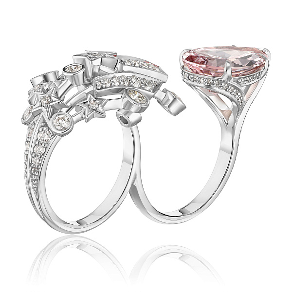 Кольцо из белого золота с бриллиантами и морганитом 3.7 ct