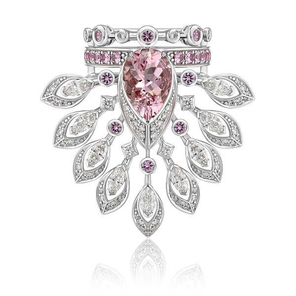 Кольцо из белого золота с бриллиантами, сапфирами и морганитом 2.53 ct