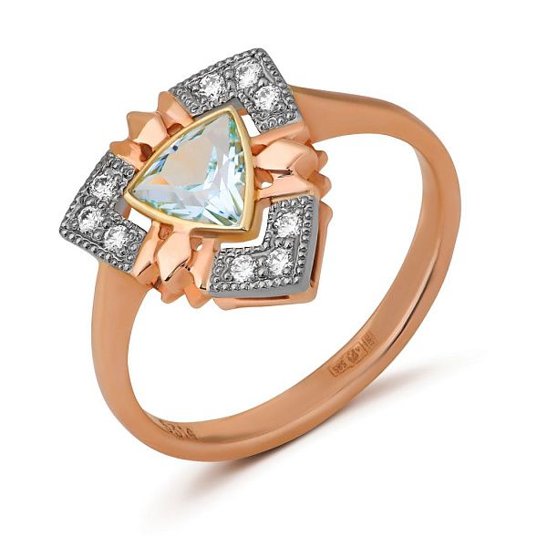 Кольцо из красного золота с бриллиантами и топазом