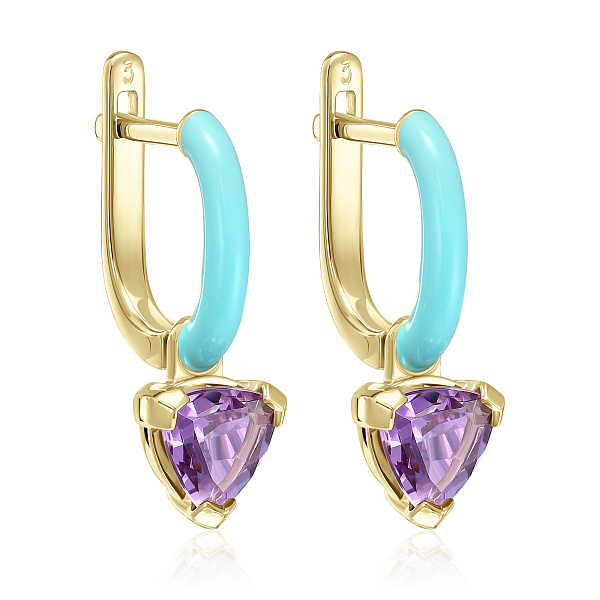 Серьги из желтого золота с аметистами