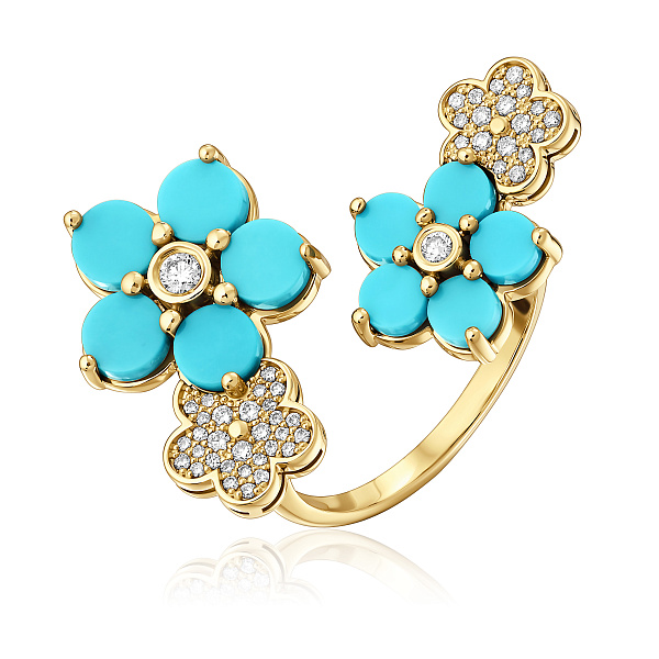 Кольцо из желтого золота с бирюзой и бриллиантами