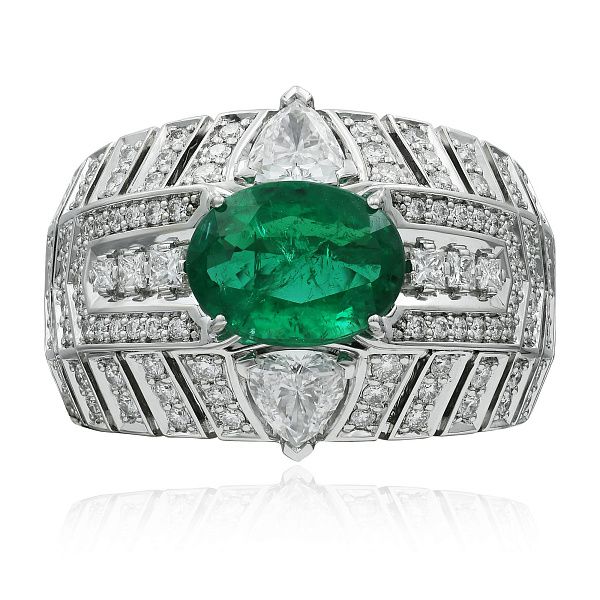 Кольцо из белого золота с бриллиантами и изумрудом 2.79 ct