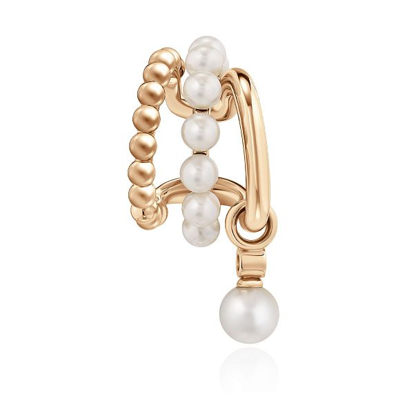 Серьга кафф из желтого золота с бриллиантом и жемчугом