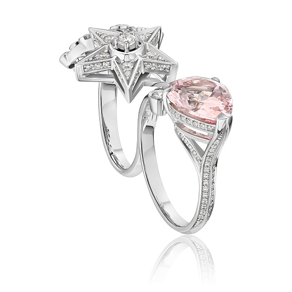 Кольцо из белого золота с бриллиантами и морганитом 2.96 ct